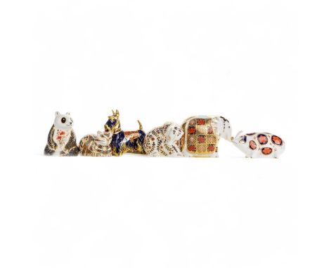 SIX ROYAL CROWN DERBY PAPERWEIGHTS, ANIMALS  comprising a panda, a cat, a Aberdeen Terrier dog, a pig, an elephant and a bear