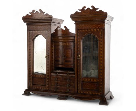 EDWARDIAN INLAID MAHOGANY APPRENTICE COMBINATION WARDROBE, EARLY 20TH CENTURY with central double doors above five drawers an