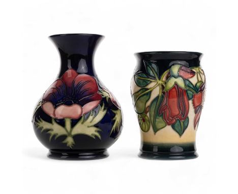 ANJI DAVENPORT FOR MOORCROFT VASE, ALONG WITH A FURTHER MOORCROFT VASE the first in Kapok Tree pattern and dated 2000, signed