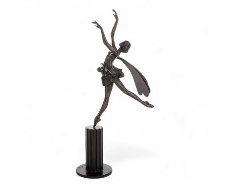 TOM MERRIFIELD, BRONZE FIGURE, DRAGONFLY BALLET DANCER signed to base, number 37 / 150, on a fluted cylindrical column with f