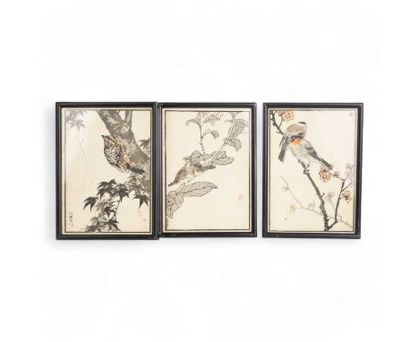 SET OF EIGHT JAPANESE WATERCOLOURS, LATE 19TH / EARLY 20TH CENTURY each depictings birds and framed under glass, along with a