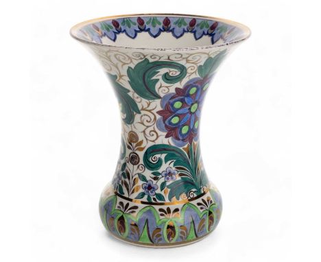 WEDGWOOD, ART DECO STYLE VASE, of waisted form, with colourful floral decoration20cm high