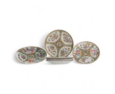 COLLECTION OF CHINESE FAMILLE ROSE PLATES, LATE 19TH CENTURY / EARLY 20TH CENTURY  two depicting figures in garden settings a