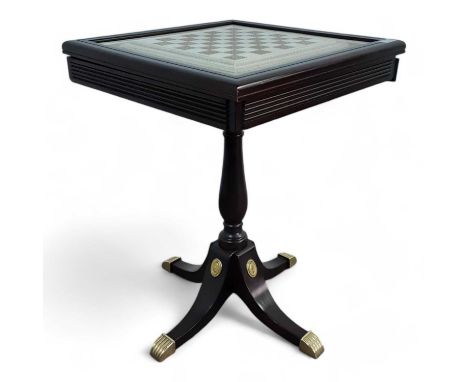 'RAJ' CHESS GAMES TABLE,  FRANKLIN MINT the table with simulated ivory chess board insert to top and with single frieze drawe