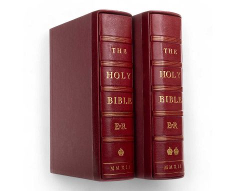 THE FOLIO SOCIETY, QUEEN ELIZABETH II BIBLE, two volumes, in red sleeve