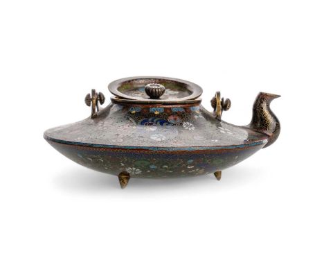 JAPANESE CLOISONNE ENAMELLED TEAPOT, MEIJI PERIOD  in the style of Namikawa Yasuyuki15cm diameter