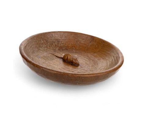 ROBERT 'MOUSEMAN' THOMPSON OF KILBURN (BRITISH, 1876-1955), ADZED OAK BOWL of circular form, with central carved mouse30cm di