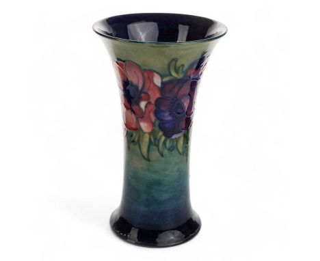 MOORCROFT VASE, Anemone pattern, of flaring cylindrical form, with tube lined floral decoration in shades of red, pink and pu