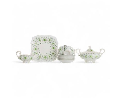 VICTORIAN RIDGWAY TEA SERVICE, MID 19TH CENTURY in the Argyle shape, pattern likely 2/3426, comprising tea pot, lidded sugar 