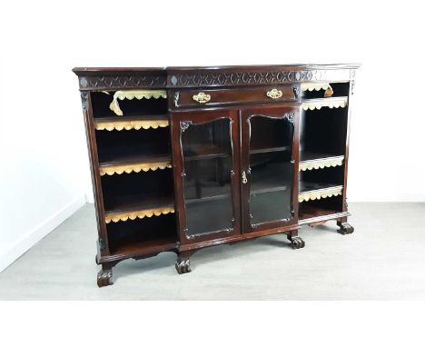 LATE VICTORIAN BREAKFRONT BOOKCASE, with single drawer over two glazed doors114cm x 167cm 