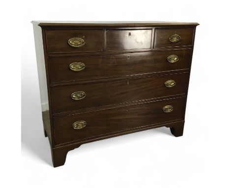 VICTORIAN MAHOGANY CHEST OF DRAWERS, with three short drawers over three long drawers, with brass handles, on bracket feet102