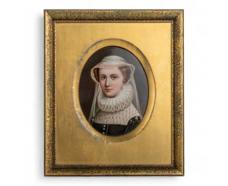 VICTORIAN PORTRAIT MINIATURE, LATE 19TH CENTURY depicting Mary Queen of Scots, painted on porcelain, within a gilt frame21cm 