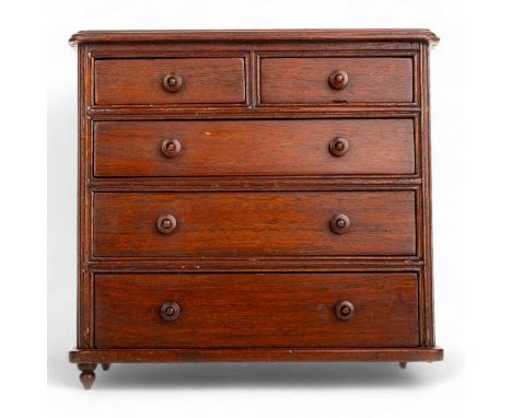 VICTORIAN MAHOGANY APPRENTICE CHEST OF DRAWERS, LATE 19TH / EARLY 20TH CENTURY  with two short drawers, over three long drawe