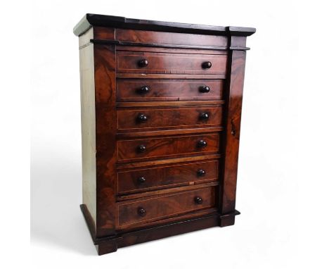 VICTORIAN WALNUT APPRENTICE CHEST, LATE 19TH CENTURY modelled in the form of a Wellington chest, with indented breakfront and