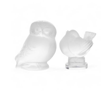 LALIQUE FRANCE, DOVE AND OWL FROSTED GLASS FIGURES, CONTEMPORAY engraved marksthe owl 5.5cm high