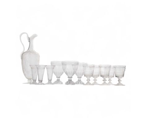 COLLECTION OF CRYSTAL AND GLASS, including stem dessert bowls, stem glasses, condiment bottles and furtherthe desset bowls ea