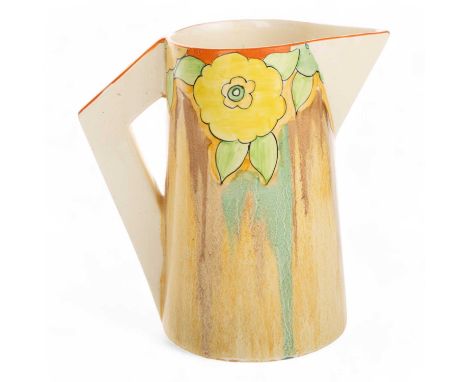 CLARICE CLIFF FOR NEWPORT POTTERY, BIZARRE SERIES 'DELECIA' JUG, of conical form, decorated with flowers, with stamped marks 