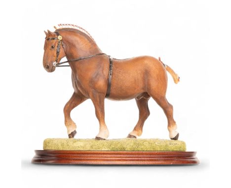 BORDER FINE ARTS, HORSE FIGURE, SUFFOLK PUNCH STALLION on wood plinth25cm high