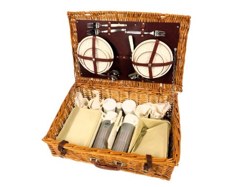 A Brexton picnic hamper, with a fitted interior, to include thermos flasks, spotted plates, etc.