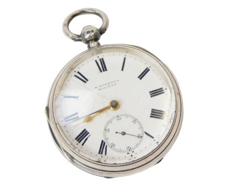 A late 19thC gentleman's silver cased pocket watch, by E Roberts, Halifax, open faced, key wind, circular enamel dial bearing