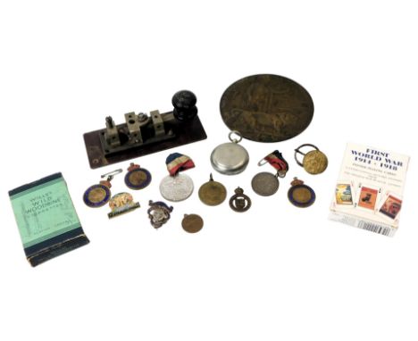 A World War I widow's bronze penny, named to Henry Edward Colby, together with a morse code telegraph key, a Dennison Birming