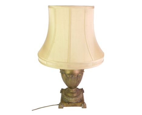 A 20thC gilt plaster table lamp, with shade, 74cm high.WARNING!  This lot contains untested or unsafe electrical items.  It i