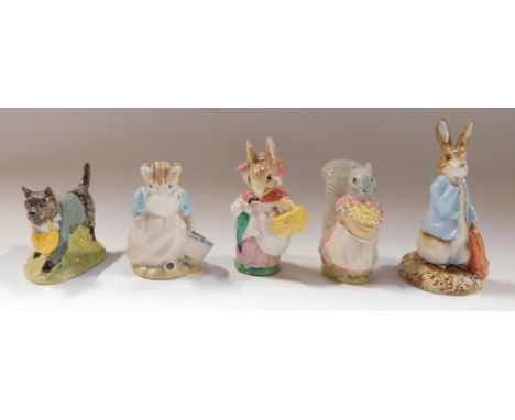 Five Royal Albert Beatrix Potter figures, comprising Ribby and the Patty Pan, Goody Tiptoes, Peter and the Red Pocket Handker