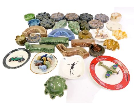 A group of Wade pottery, to include taper stick stand, candlestick stand, Whimsies, trinket dishes, etc. (2 trays)