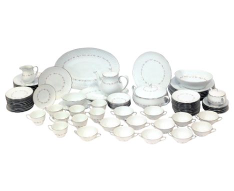 A Noritake porcelain Cheri pattern part tea and dinner service, to include twin handled soup bowls and saucers, teapot, turee