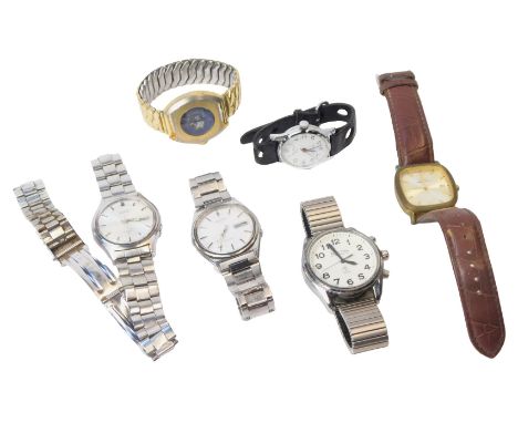 Six gentleman's dress wristwatches, including an Adrem digital watch, Limit, Seiko, Acctim, and Watch Corporation. 