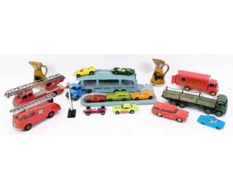Various diecast vehicles, to include a Dinky Toys Robertson's Golden Shred van, car transporter with loading ramp, fire engin