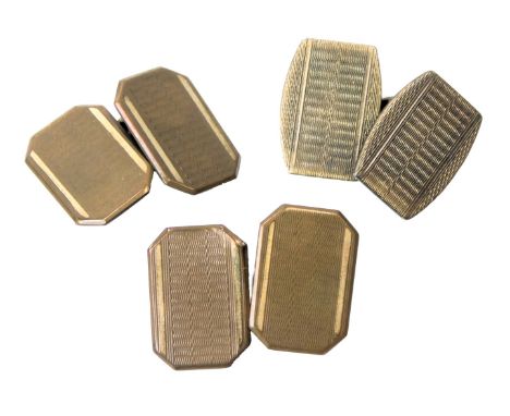 A pair of gentleman's 9ct gold plated chain link cufflinks, with engine turned decoration, and a further single cufflink.