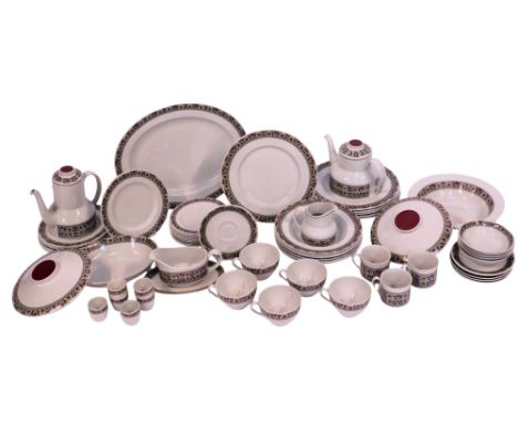 A Royal Doulton porcelain Fire Glow pattern part tea, dinner and coffee service, to include teapot, coffee pot, egg cups, ser