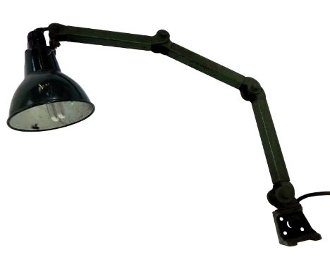 A green painted cast metal industrial Anglepoise type lamp, in green, approx 95cm high.WARNING!  This lot contains untested o