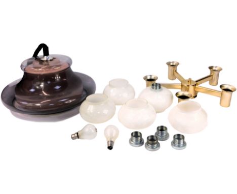 A BHS Perspex ceiling light, of circular tapering form with outer smoked grey shade and internal pale pink shade, 44cm diamet