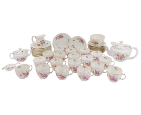 A Royal Crown Derby porcelain Derby Posies tea service, comprising a teapot, lidded twin-handled sugar bowl, strainer and bow