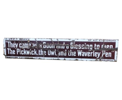 A Macniven and Cameron Ltd Edinburgh enamel sign, of rectangular form, They Come as a Boon, and A Blessing to Men, The Pickwi