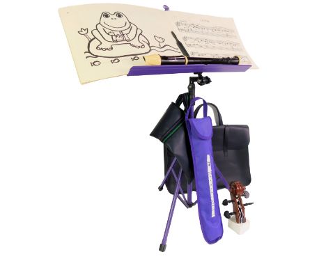 An Allos recorder, together with an Aureum music stand, blue leather music bag, sheet music, etc. (a quantity) 