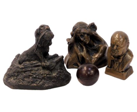 After Hans Muller. A bronzed sculpture depicting lady in Art Nouveau style, signed, 12cm high, together with after RA Pickeri