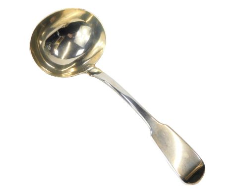A George III silver Fiddle pattern sauce ladle, John Hutson or John Hawkins, London 1780, 1.67oz. 