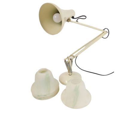 A Herbert Terry and Sons Ltd Anglepoise lamp, in cream, 87cm high, stamped, together with five frosted glass light shades. 