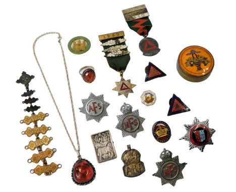 Various badges, for ARP, a silver and enamel badge for The Safe Driving Competition Five Years, NFS badge, a David Andersen b