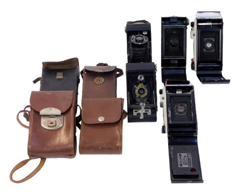 A group of folding cameras, to include a Kodak number 2 folding Autographic Brownie, in leather case, further Kodak cameras, 