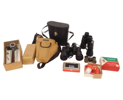 Various binoculars, comprising a pair of Hanimex 10x50 binoculars, in canvas case, Mark Scheffel 30x50 binoculars, in case, p