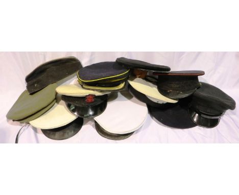 Circa 1970s Royal Navy officers beret together with further Naval and Military caps. P&amp;P Group 2 (£18+VAT for the first l