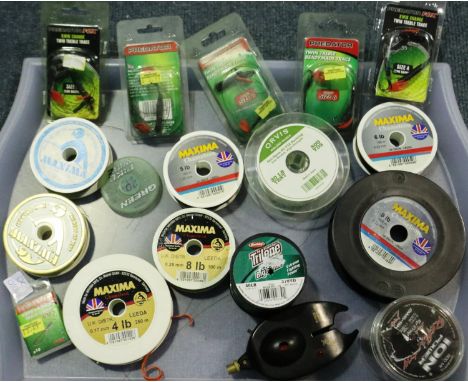 Mixed fishing line and tackle and an Ecosonic Dragon Carp Bite Alarm. P&amp;P Group 3 (£25+VAT for the first lot and £5+VAT f