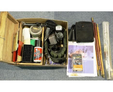 Collection of gun cleaning items and accessories to include Gun mat and shotgun cartridge belt. P&amp;P Group 3 (£25+VAT for 