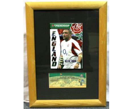 Framed England v Scotland RBS 6 Nations, 3/2/2007 Twickenham ticket and programme, 43 x 58 cm. Not available for in-house P&a