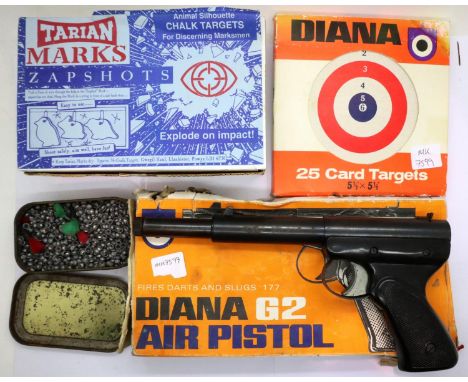 Diana G2 Air Pistol, boxed with a box of animal silhouette chalk targets and a tin of pellets. P&amp;P Group 2 (£18+VAT for t