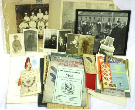 A small collection of WWI portrait photographs, together with mixed WWI and WWII ephemera.  P&amp;P Group 2 (£18+VAT for the 